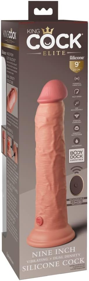 King Cock Elite 9" Vibrating Silicone Dual Density Cock Dildo - Light Flesh (with Remote)