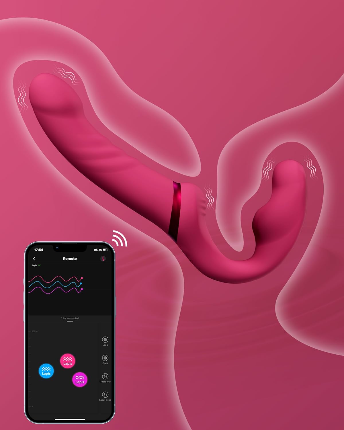 LOVENSE Lapis Strapless Strap on Dildos Double-Ended G Spot Vibrator Adult Toy for Couple Pegging+LOVENSE Harness Belt for Lapis Strapless Strap-On